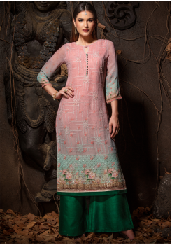 Pink Color Designer Georgette Straight Cut Kurti